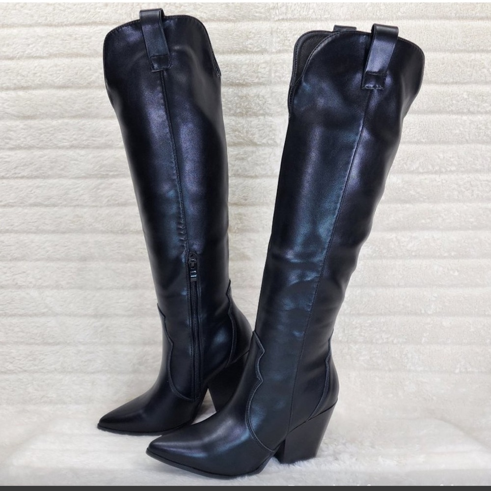 country rocker vegan leather over the knee western boots